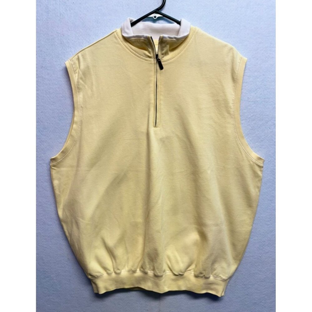 Carnoustie Men's Pullover Golf Sleeveless Vest 1/4 Zip Lined Yellow Cotton Large
